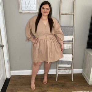 ASOS Size 22 Neutral A Line Long Sleeve Dress